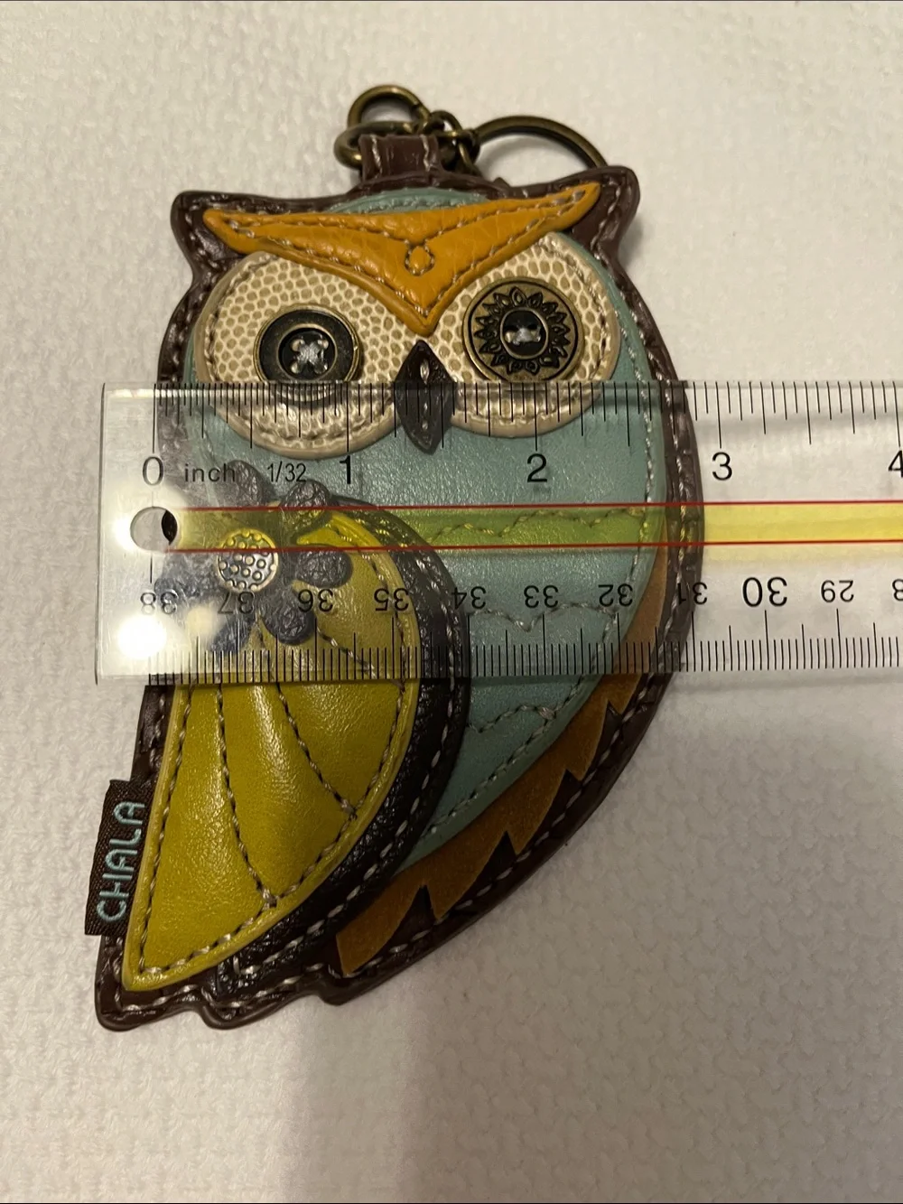 Chala Teal, Brown & Olive Owl Leather Keyring/Coin Purse